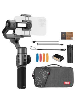 Zhiyun Smooth 5s COMBO with Inbuilt Light 3-Axis Gimbal Focus Pull & Zoom Capability Handheld Gimbal Stabilizer for Smartphone, Compatible with iPhone 14 Pro Max Mini 12 11 XS XR X 8 7 6 Plus Android Samsung Galaxy S8+ S8 S7 S6 S5