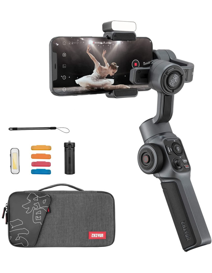 Zhiyun Smooth 5 Combo Gimbal Stabilizer, 3-Axis Handheld Smartphone Gimbal with Grip Tripod Vlog LED Fill Light for iPhone Android