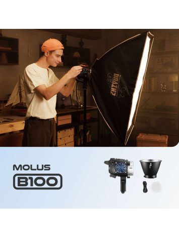 ZHIYUN MOLUS B100 100W COB LED Video Light 2700K-6500K CRI 96+ TLCI 96+ 20600 Lux/1M App Control 13 Scene Effects Bowens Mount Silent Continuous Output Lighting for Photography Studio Film Light