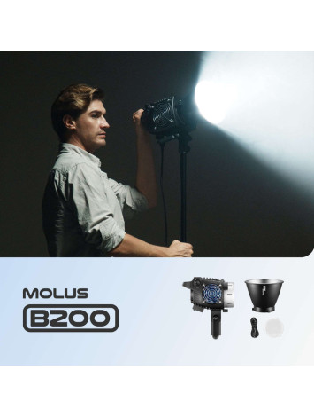 ZHIYUN MOLUS B200 200W COB LED Video Light 2700K-6500K CRI 96+ TLCI 96+ 39990 Lux/1M App Control 13 Scene Effects Bowens Mount Silent Continuous Output Lighting for Photography Studio Film Light