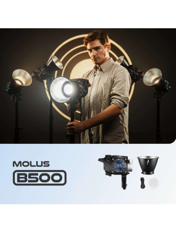 ZHIYUN MOLUS B500 500W COB LED Video Light 2700K-6500K CRI 95+ TLCI 97+ 76400 Lux/1M App Control 13 Scene Effects Bowens Mount Silent Continuous Output Lighting for Photography Studio Film Light