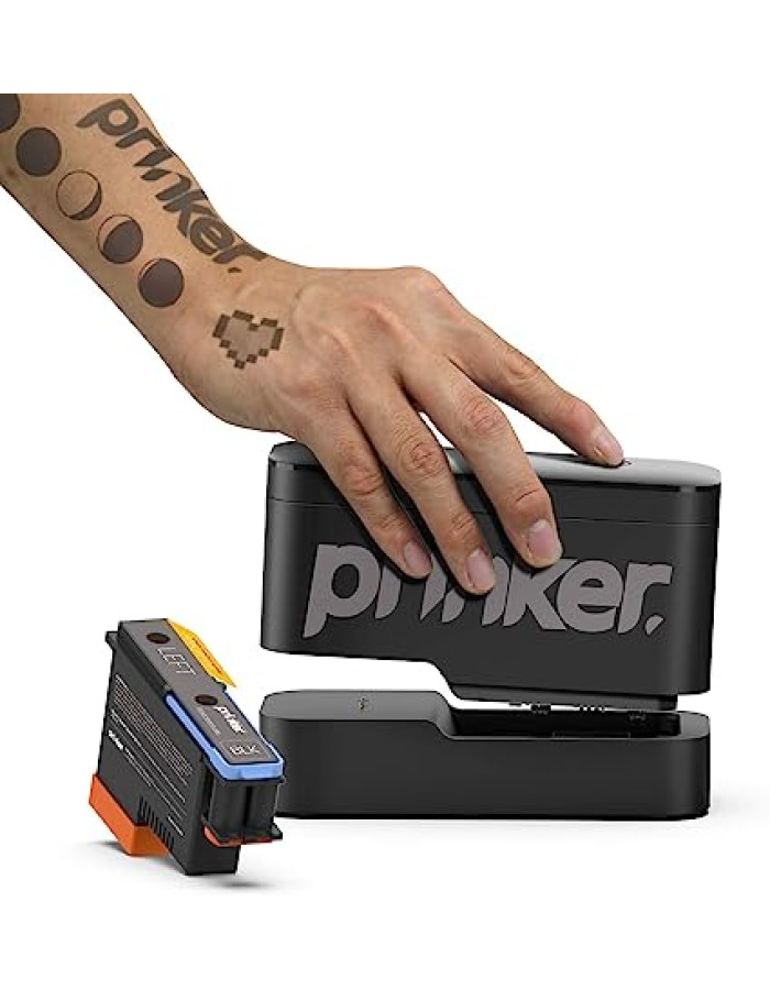 Prinker S (black ink) Temporary Tattoo Device Kit for Creating Instant Custom Temporary Tattoos with Premium Cosmetic Black Ink - Compatible with iOS and Android Devices